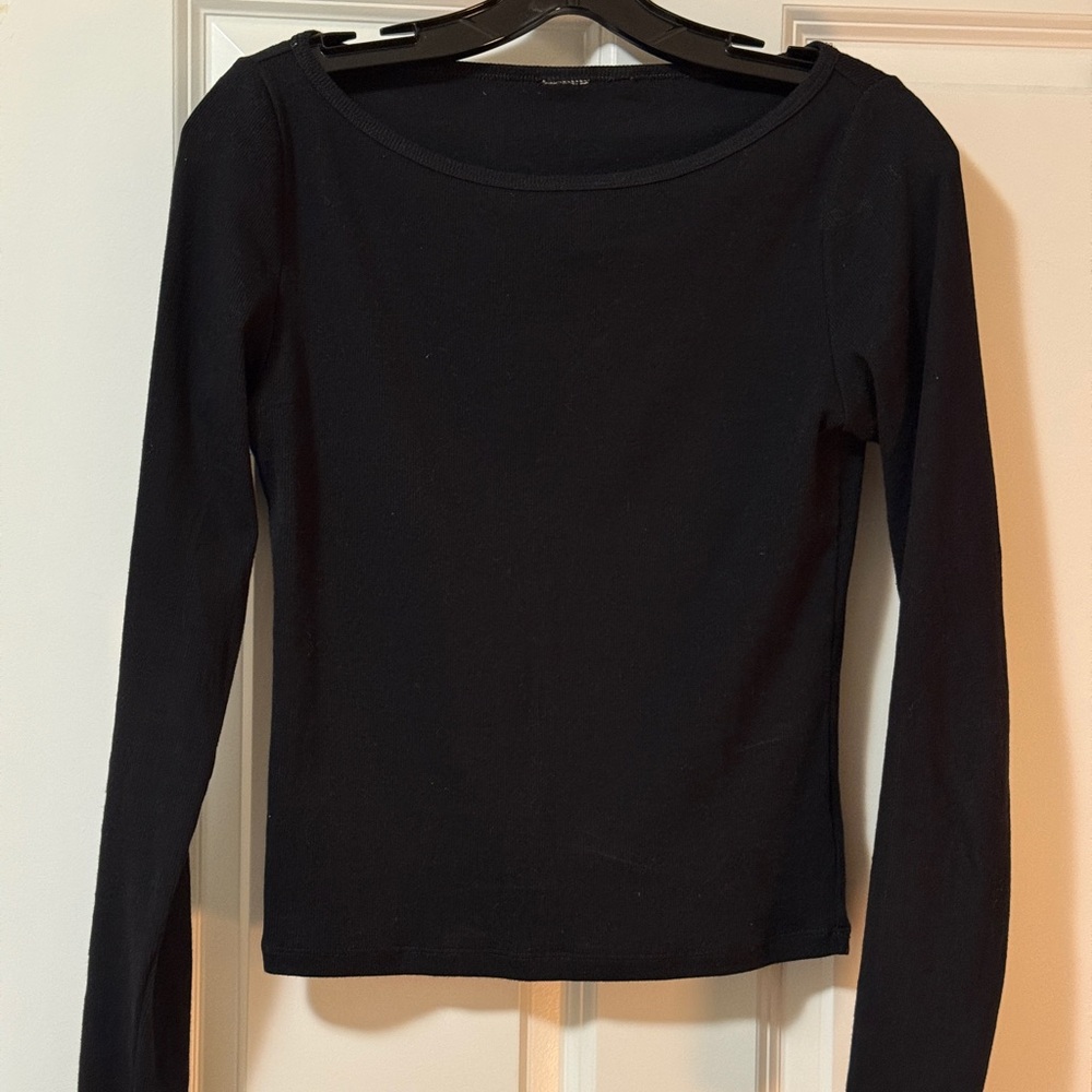 Aritzia Homestretch Boatneck Ribbed Long Sleeve Top Black Size Medium